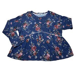 Rewind Womens Floral Peplum Top XL Blue/Red Polyester/Spandex